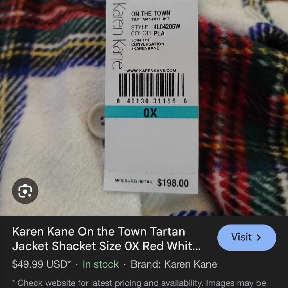 Karen Kane Red White Tartan Jacket